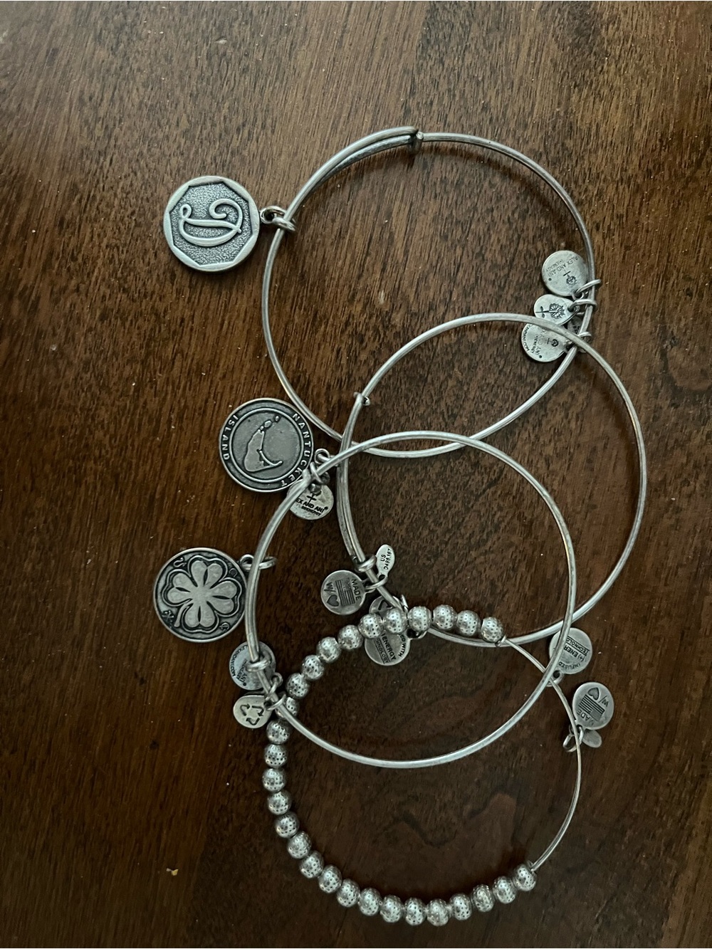 Alex & Ani Silver Charm Bangle Bracelet Set of 4 - Silver Tones